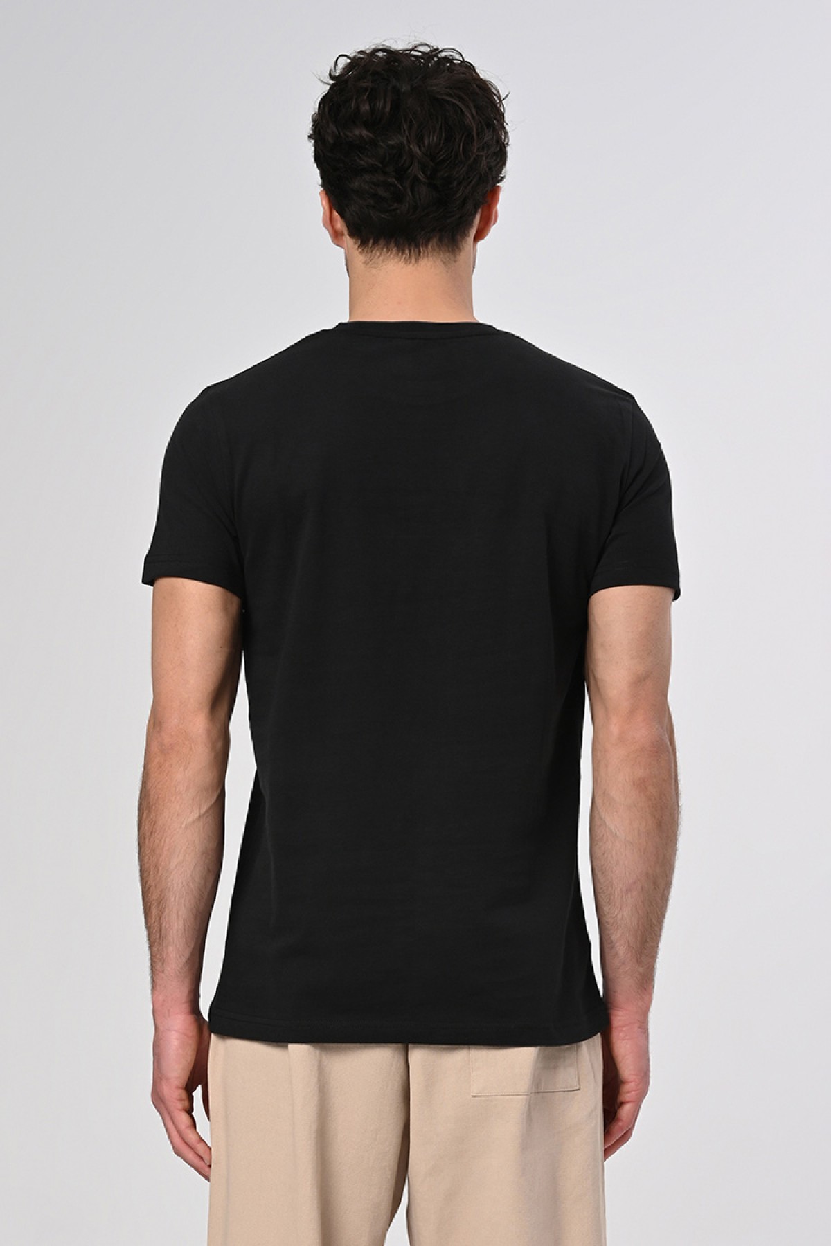 Aziz İstanbul Tasarım Pamuk Bisiklet Yaka Siyah T-shirt 22’